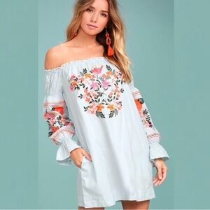 Free People Floral Embroidered Off-Shoulder Dress